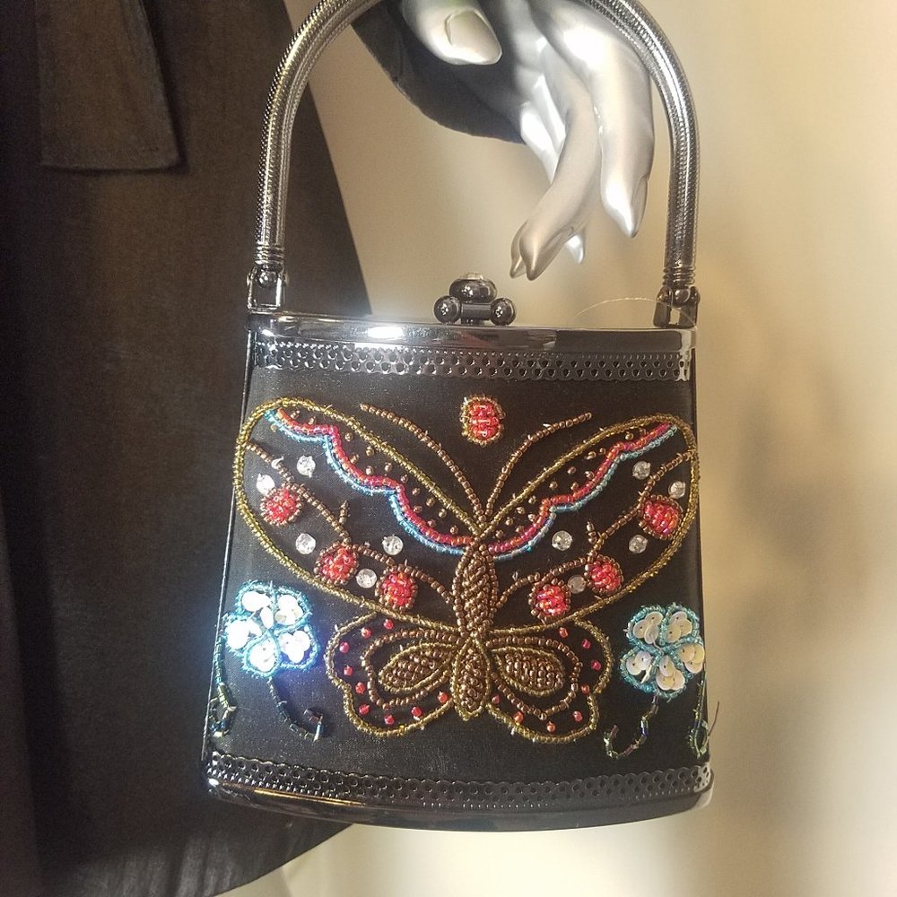 Women's Butterfly Decorative Metal Handbag (6" w x 9" h)